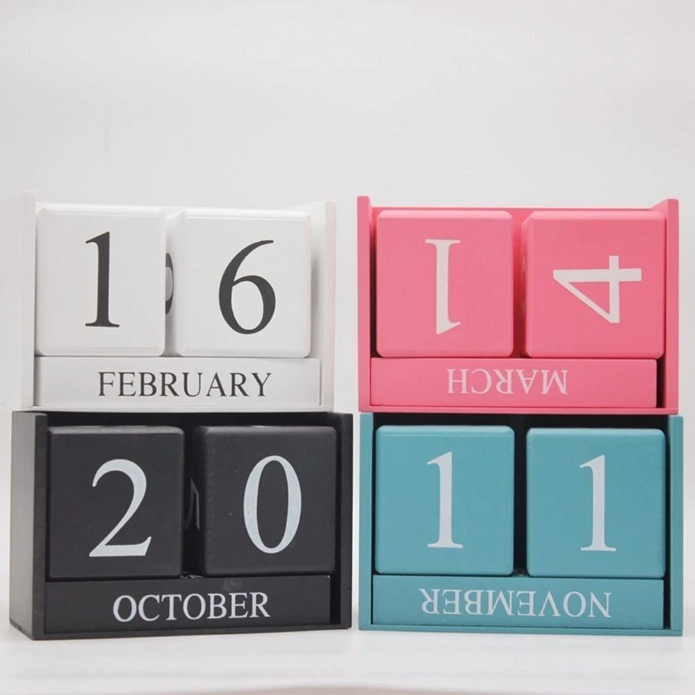 Vintage Wood Block Calendar - Shabby Chic Desktop Calendar - Rustic Wooden Squares Date Display - Home Office Decor