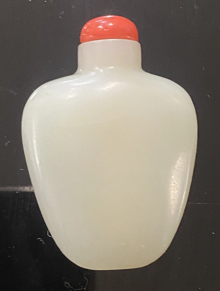 19thc китайский hetian белый нефрит табак бутылка с красной коралловой крышкой - Изображение 2 из 4