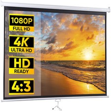 72'' 4:3 HD Manual Pull Down Projection Screen 160 Viewing Angle Home Theater