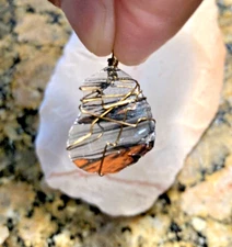 Tri Flow (mahogany & black) Obsidian Wire Wrapped Crystal Gem Necklace Pendant