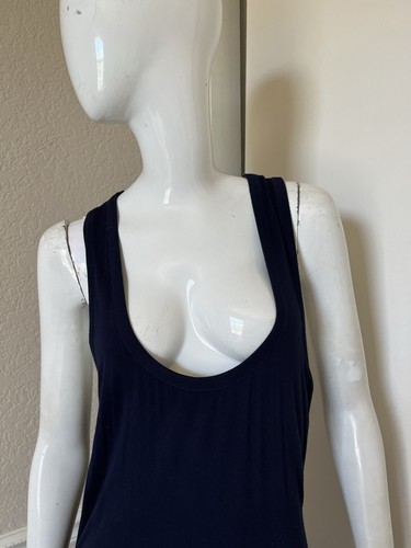 YOUNG FABULOUS & BROKE Navy Blue V-Neck Sleeveless Ruched Racerback Midi Dress M - Picture 2 of 6