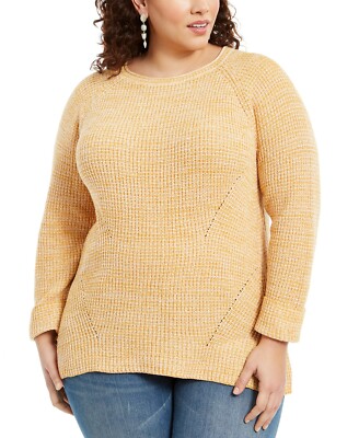 Style & Co Women's Plus Size Pointelle Trim Sweater Yellow Size 0X