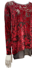Tunic Laser Velvet Sheer BURGUNDY RED Long Sleeve Evening Wear Simply Vera