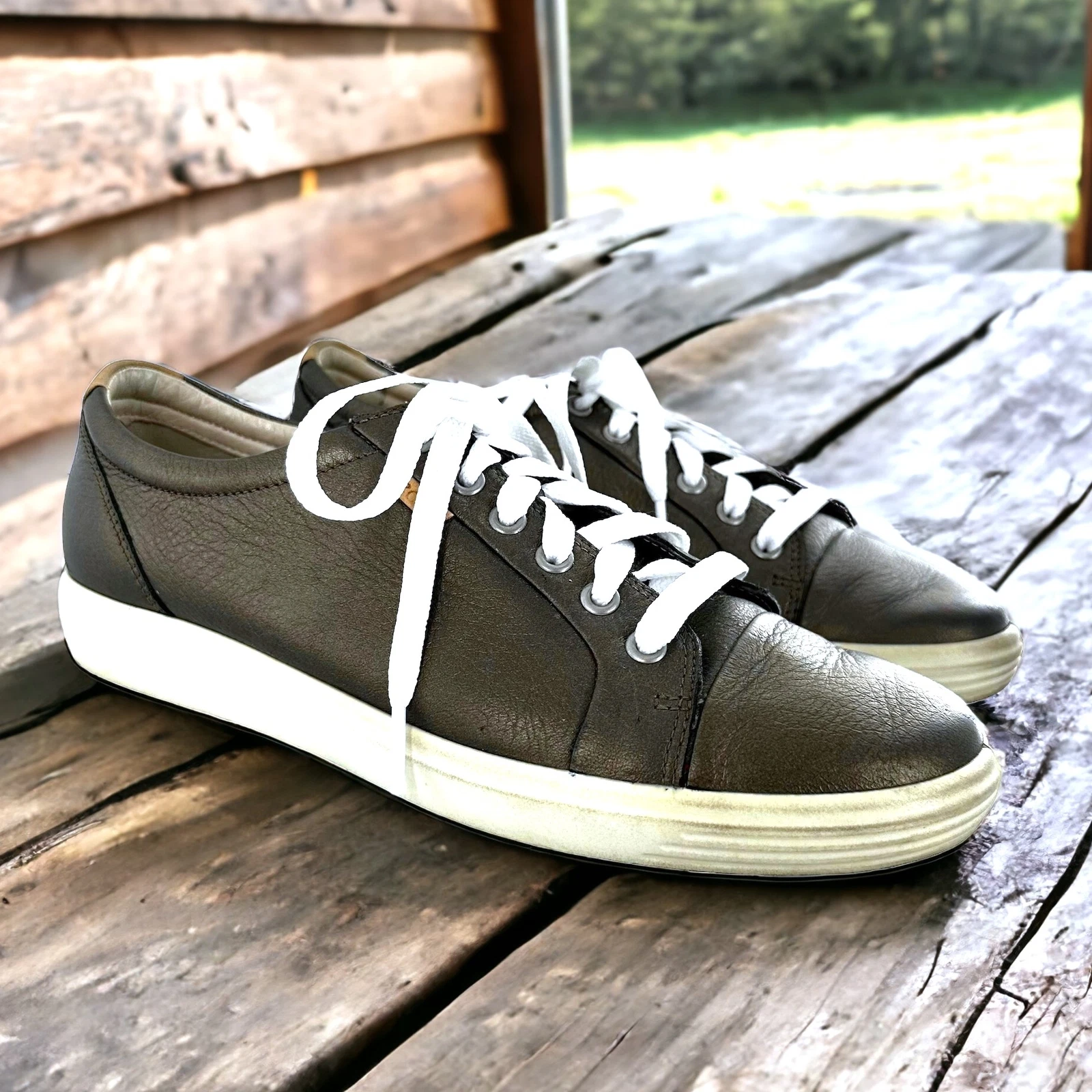 Sneakers ECCO in pelle metallizzata peltro taglia 10 scarpe casual stringate basse