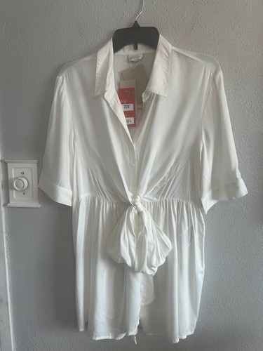Mamalicious Womens Maternity Top White Button Front Blouse Viscose Medium NWT