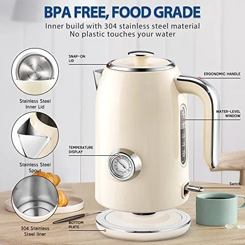 Electric Kettle 1.7l Stainless Steel Tea Kettle With Temperature Gauge  1500w Wat