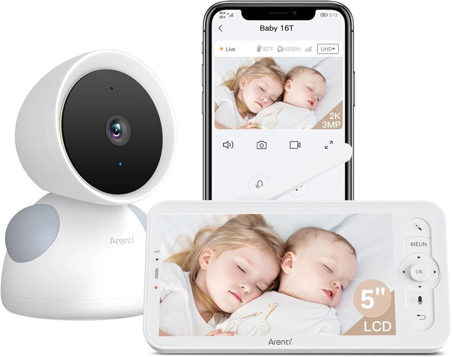 ARENTI Video Baby Monitor with Camera and Audio, 5" Smart Baby Camera Monitor