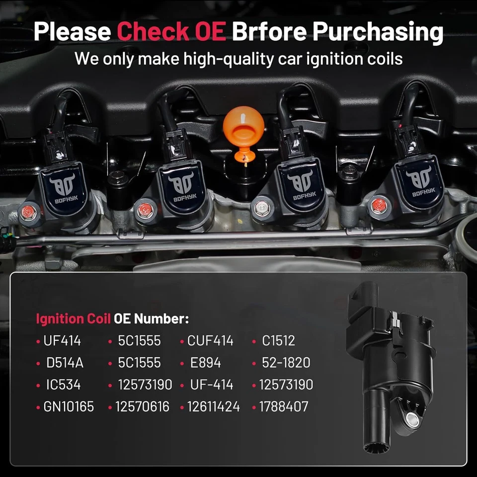 8 Round Ignition Coil Bobinas Packs CUF414 C1512 For 2007 GMC Sierra 2500 HD - Image 4 of 4