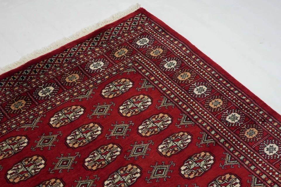 Пакистанский бухарский ковер ручной вязки 150x240 красный геометрический узор шерсть - Изображение 4 из 4