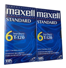 Lot of 2 MAXELL VHS Video Cassette 6 Hr Standard Grade T-120 Blank Sealed Tapes