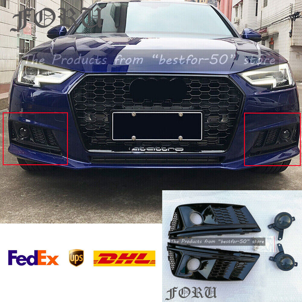 AUDI RS4 STYLE FRONT HONEYCOMB GRILL FOG LAMP GRILLE BLACK FOR A4 B9  2017-2019 746756404401 | eBay
