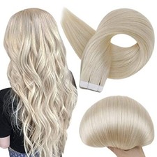 Tape in Hair Extensions Glue on Real Human Hair 10 Inch 1 60 Platinum Blonde