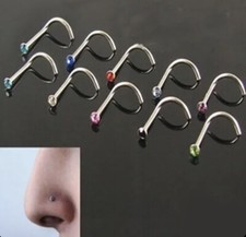 10 Rhinestone Surgical Steel Screw Nose Studs for Body Piercing 22G 0.6mm 