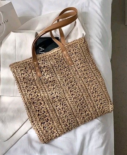 Handmade straw bag, women's rattan shoulder bag summer beach tote, woven