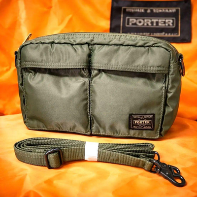 #ad PORTER Yoshida Tanker 2Way Shoulder Waist Bag Sage Green Nylon Japan Used $311.99
