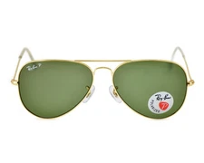 Ray-Ban Sunglasses RB3025 Aviator Classic Gold Frame Polarized Green Lens 58mm