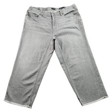 J. Jill Cropped Jeans Women 18 Gray Denim Raw Hem High Rise Stretch Straight Leg