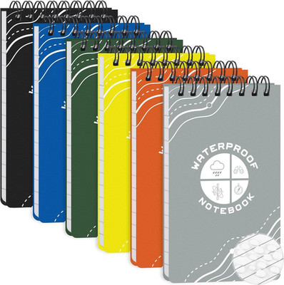 6 Pack Waterproof Pocket Notebook, 5'' X 3'' Top-Spiral Waterproof All Weather