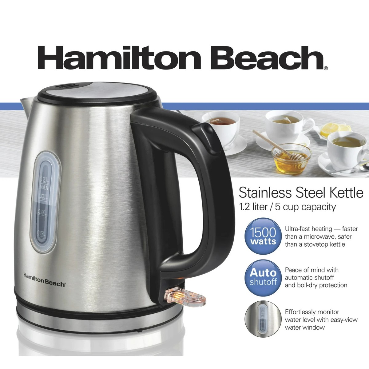 Hamilton Beach Stainless Steel Electric Kettle, Tea & Water Kettle, 1.2L,  with U | eBay