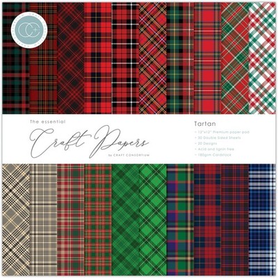 Craft Consortium Double-Sided Paper Pad 12''X12'' 30/Pkg-Tartan, 20 Designs