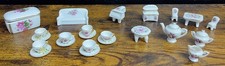 Miniature Porcelain Living Room Tea Set of 24 White Pink Floral W/ Gold Trim