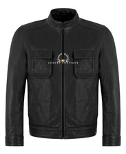 Men's Pebble Grain Leather Field Jacket Flap Pockets Classic Style Jacket