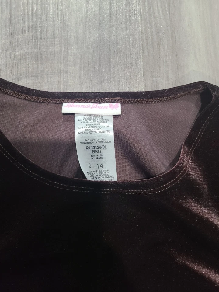 Vestido Bonnie Jean Niñas MARRÓN Y RUBOR BRILLO Terciopelo Malla Lazo Talla 14 Foto 2 de 4