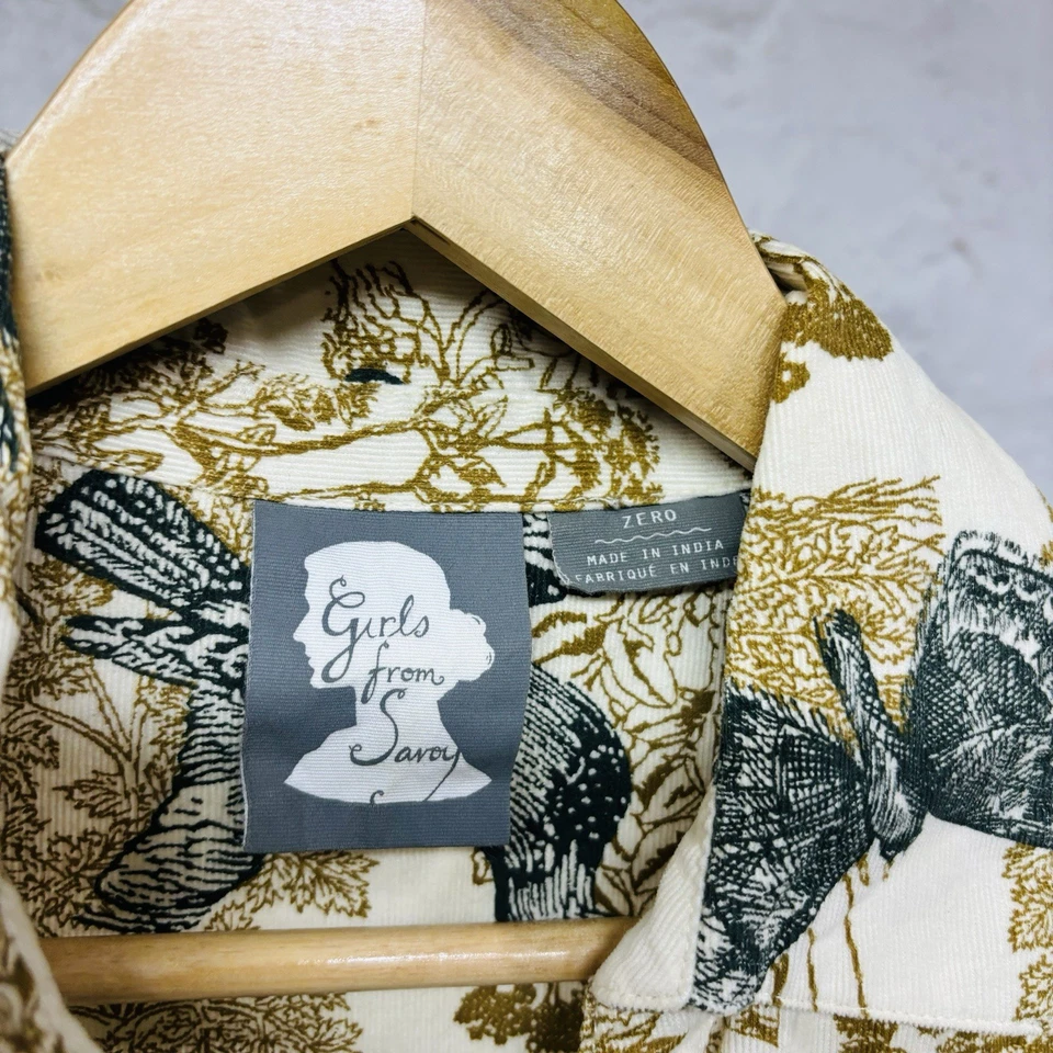 Anthropologie Alary Shirt Dress Sz 0 Girls From Savoy Birds Pockets Corduroy - Image 4 of 4