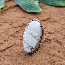 Natural white Howlite Ring 925 Sterling Silver Anniversary Gift Ring PG9358