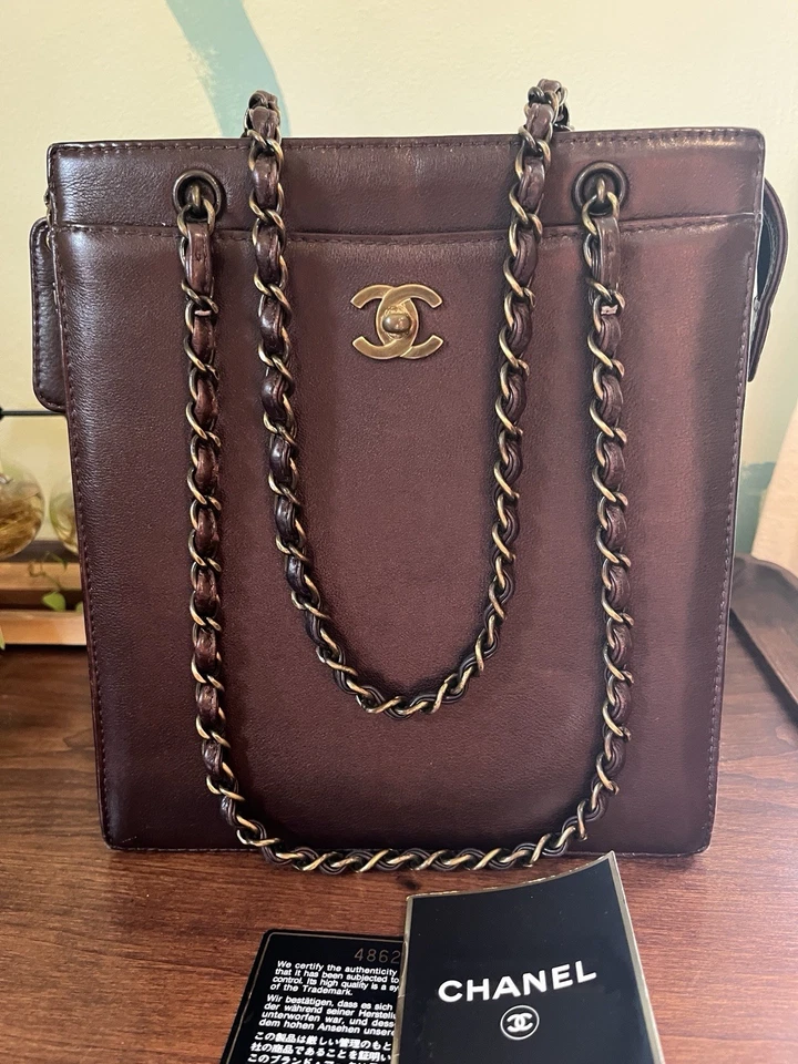 Chanel Trendy Brown Vintage Turn Lock CC Tote Bag With Card And Brochure - Image 2 of 4