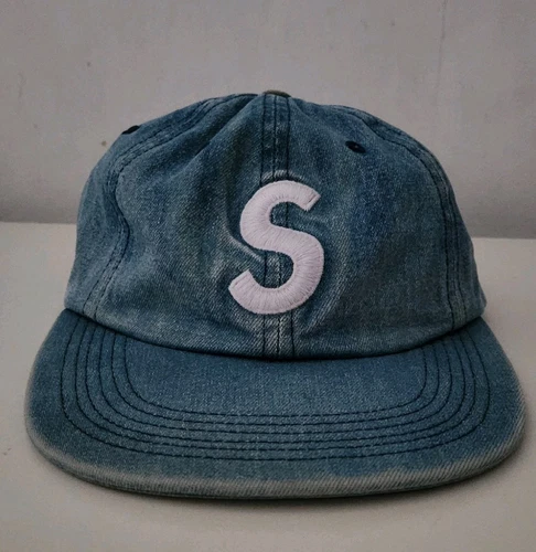 Casquette SS17 Supreme Denim Lavé S Logo 6 Panneaux Chapeau Bleu
