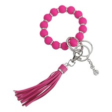 Silicone Wristlet Keychain, Cute Beaded Wristlet Keychain, Rose Pink