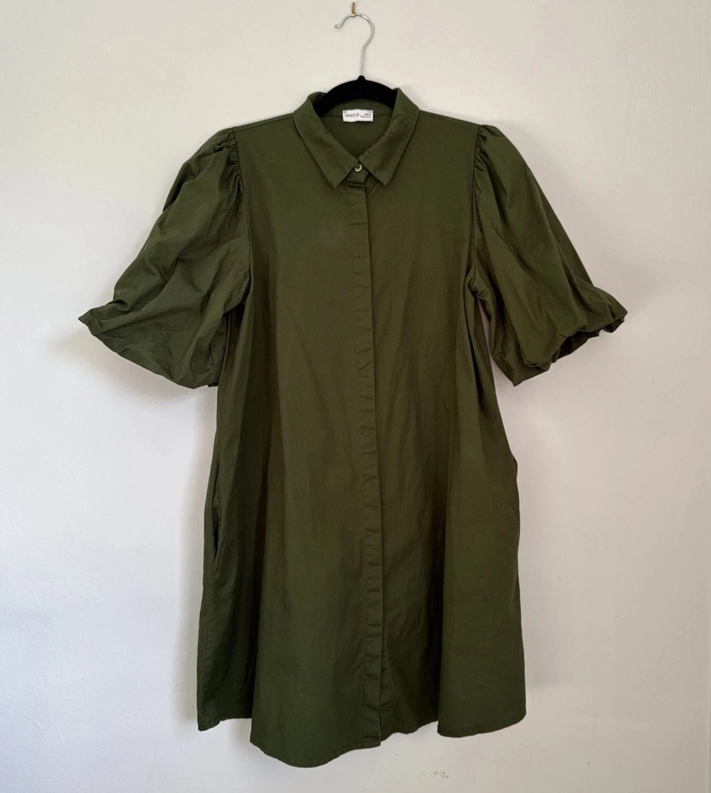 VETEMENTS Civico 51 Camicia Donna Abito Cotone con Maniche Voluminose Verde Tg Media