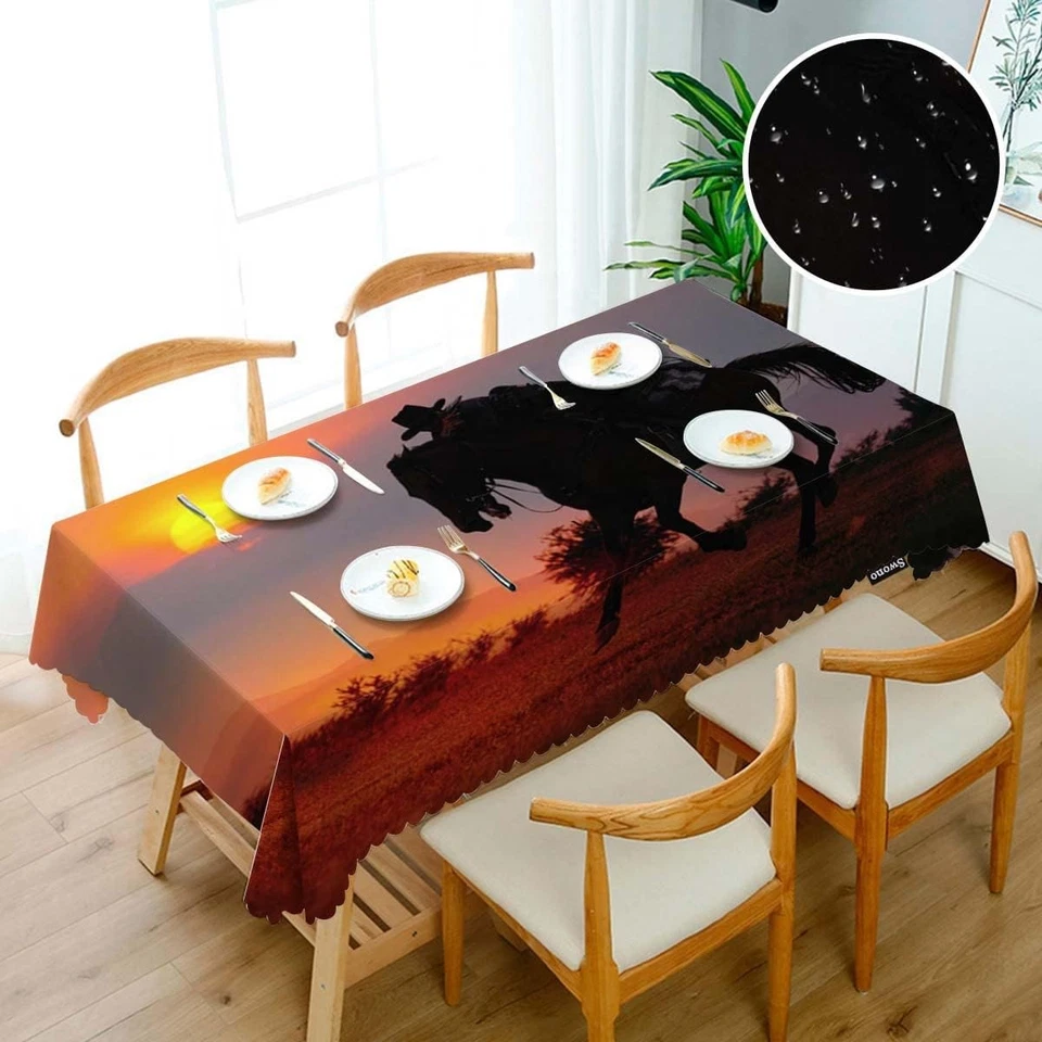 Swono Rectangle Tablecloth Cowboy Table Cover 52x70 Inch Inch, - Image 3 of 4