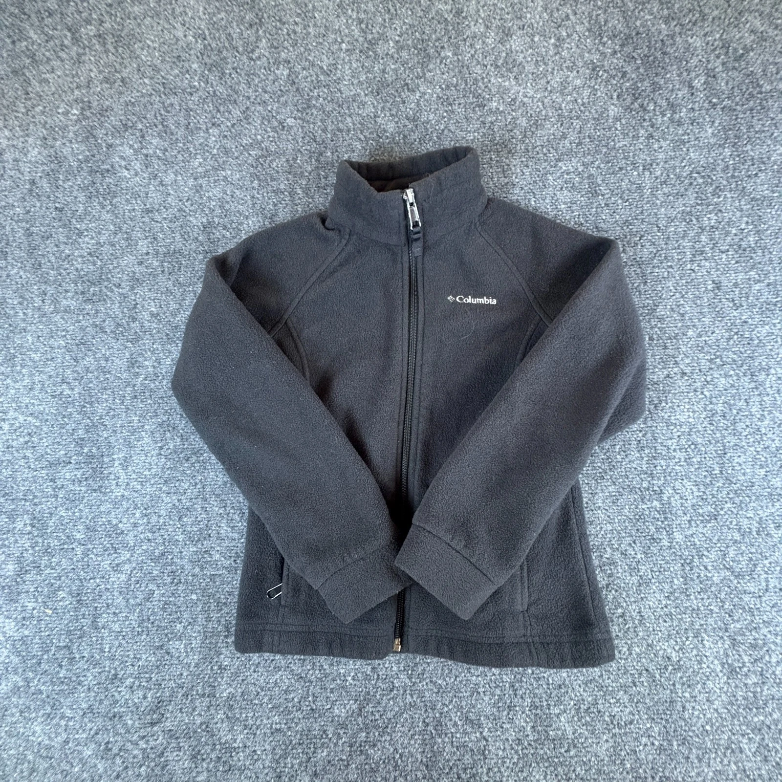 Columbia Sportswear Fleece Jacket Boys S 7-8 Black Logo Raglan Sleeve Full Zip