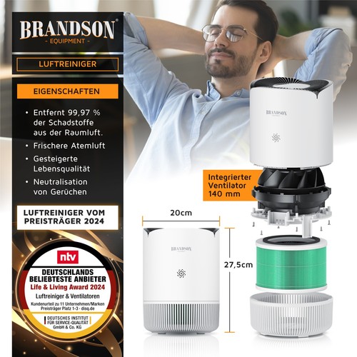 Brandson EL Luftreiniger 158m3/h Hepa13 Toxinfilter 4 Filterstufen bis 50 m2 NEU - Bild 2 von 8