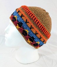 Colorful Handmade Soft Alpaca Orange Beanie Unisex Boho Peru
