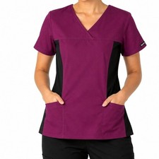  NWT Cherokee Flexibles Scrub Top Women Small Wine Black V-Neck