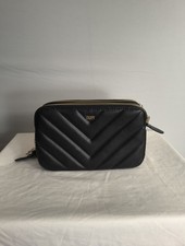 DKNY Veronica Crossbody Bag Quilted Double Zip Faux Leather Black