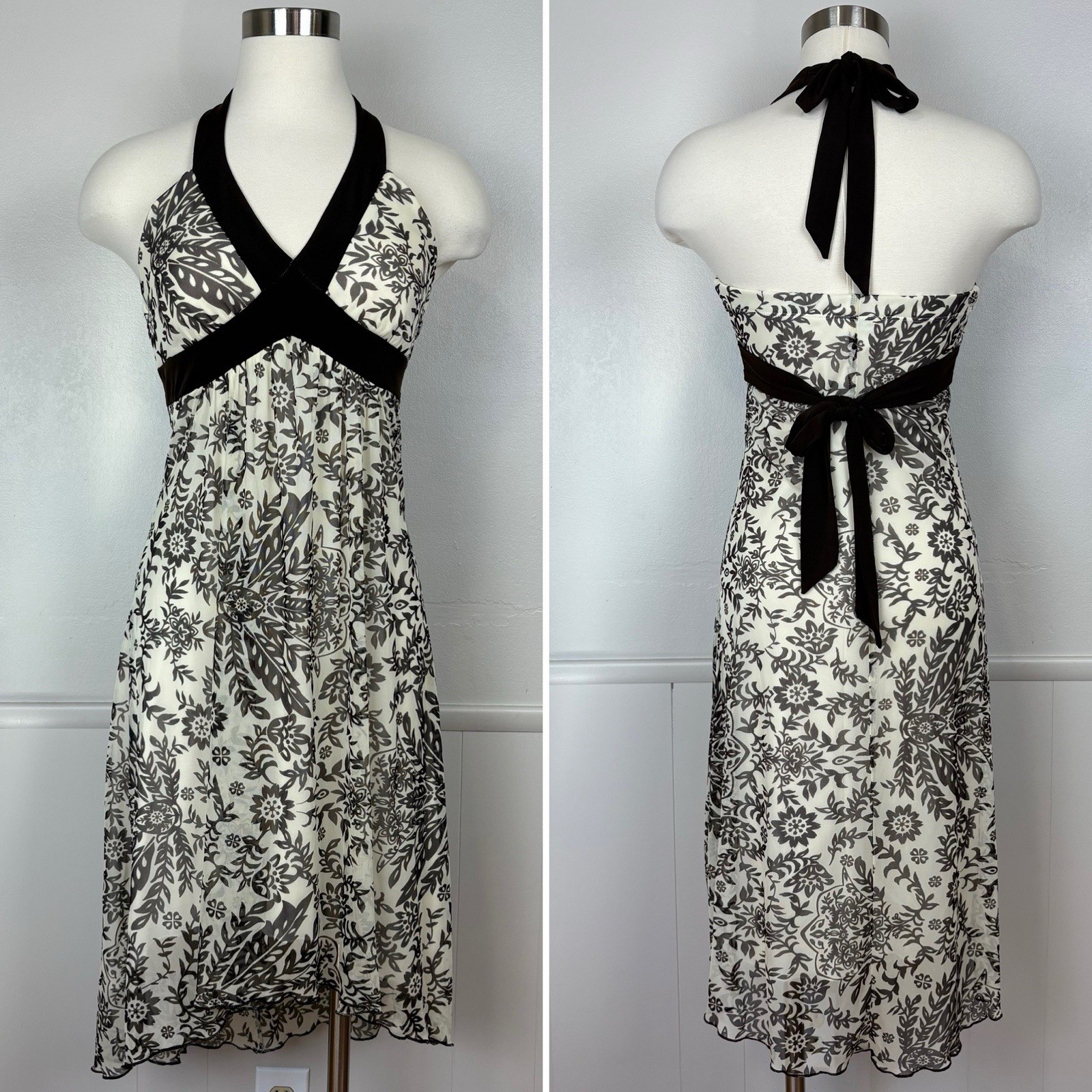 Speechless High Low Halter Neck Midi Dress Sz M Brown Babydoll Y2K Fairy Floral