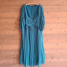 Asos Green Dress Boho Curve Ruched Front Pleated Midi Chevron Forest NWT 26