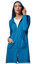Coolibar Cabana Hoodie Blue Full Zip Dress Swim Cover Up Beach UPF 50+ Medium