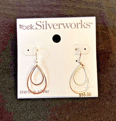 Belks Silverworks Sterling Silver Double Teardrop Dangle Earrings NEW