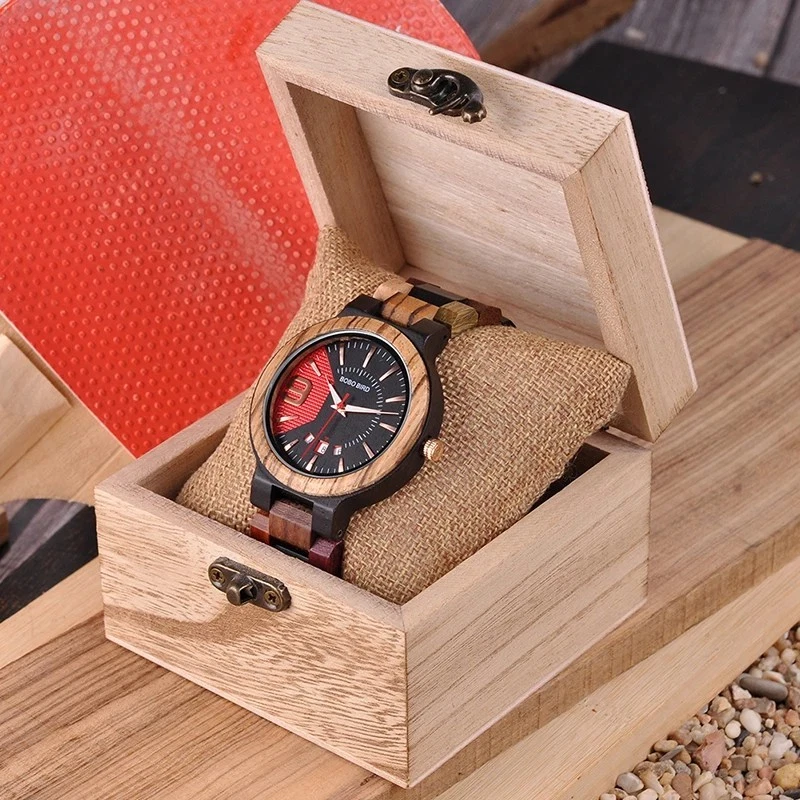Reloj de madera Relojes de madera Hombre Cuarzo japonés Relojes para hombre Visualización de fecha de lujo Foto 4 de 4