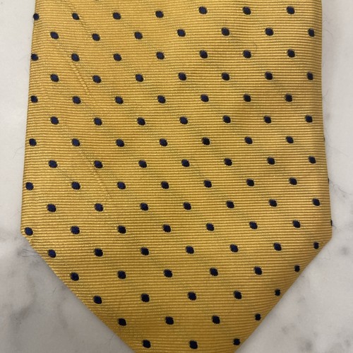 Brooks Brothers gelbe Krawatte mit marineblauen Tupfen 100 % Seide klassisch adrett USA - Bild 2 von 7