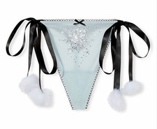 Victoria's Secret S Dream Angels Crystal Snowflake Pom-Pom V-String Panty NEW