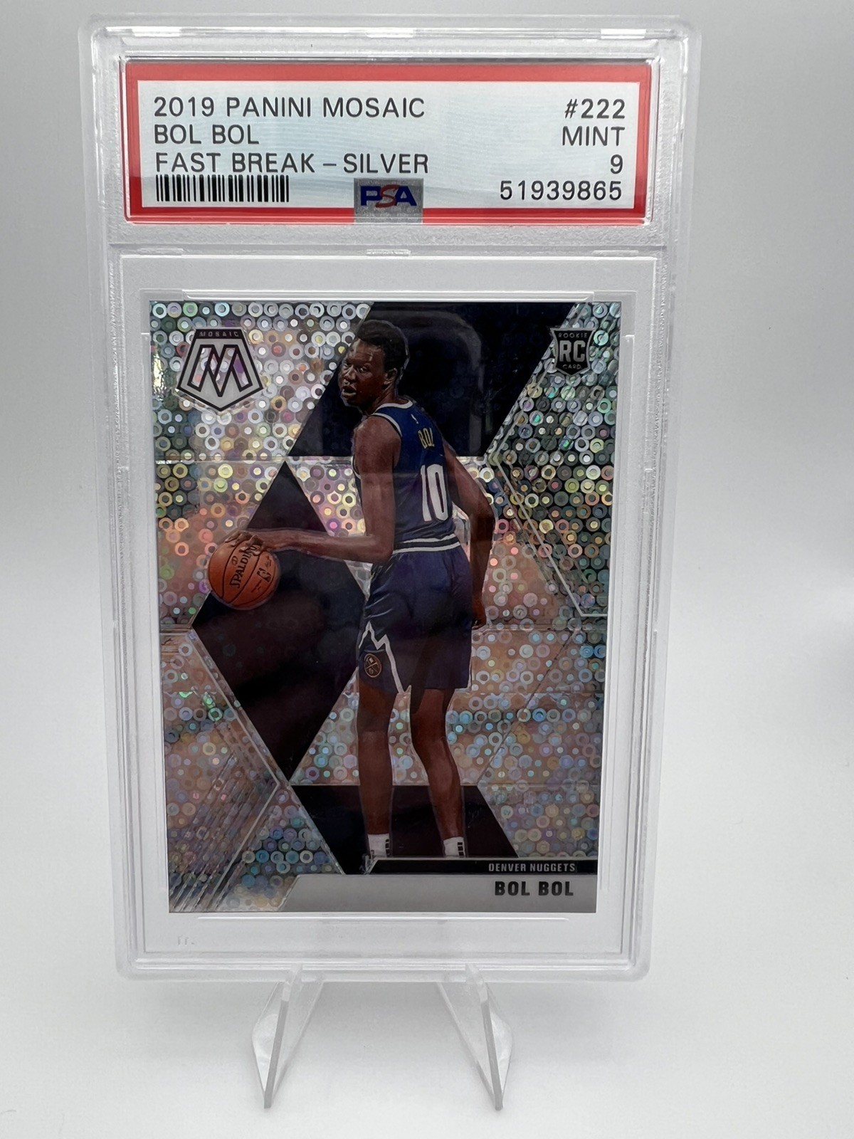 2019-20 Panini Mosaic Fast Break Bol Bol #222 Rookie RC Silver Disco Prizm PSA 9