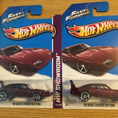 HOT WHEELS 2013 #200 FAST & FURIOUS 69 DODGE CHARGER DAYTONA PURPLE / PLUM 2 Pcs