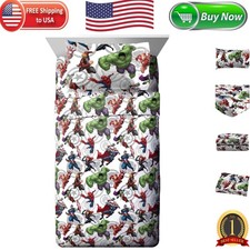 Official Marvel Avengers Kids Sheet Set - 4-Piece Full Ultra-Soft Bedding