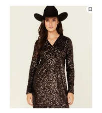 Shyanne Womens Sequins long Sleeve Mini Dress Size Medium